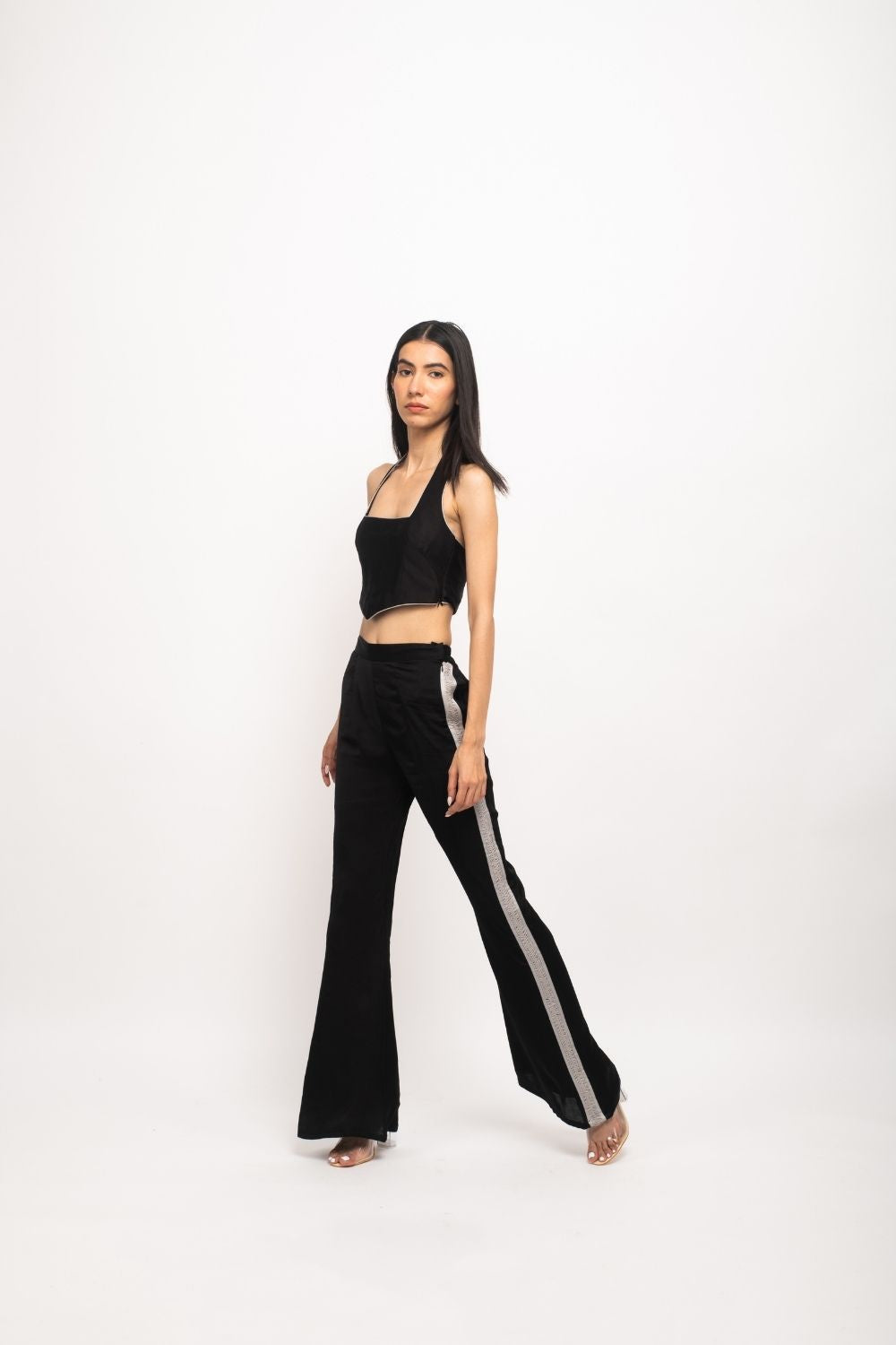 Black-Grey Halter Neck Rouching Set Black-Grey Halter Neck Rouching Set