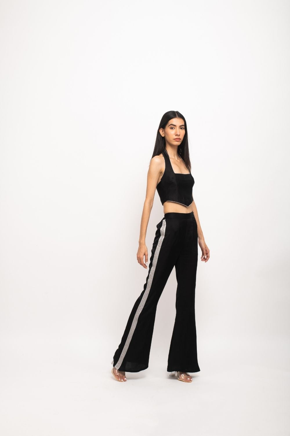 Black-Grey Halter Neck Rouching Set Black-Grey Halter Neck Rouching Set