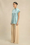 Tropical Breeze Blue Crew Neck Blouse