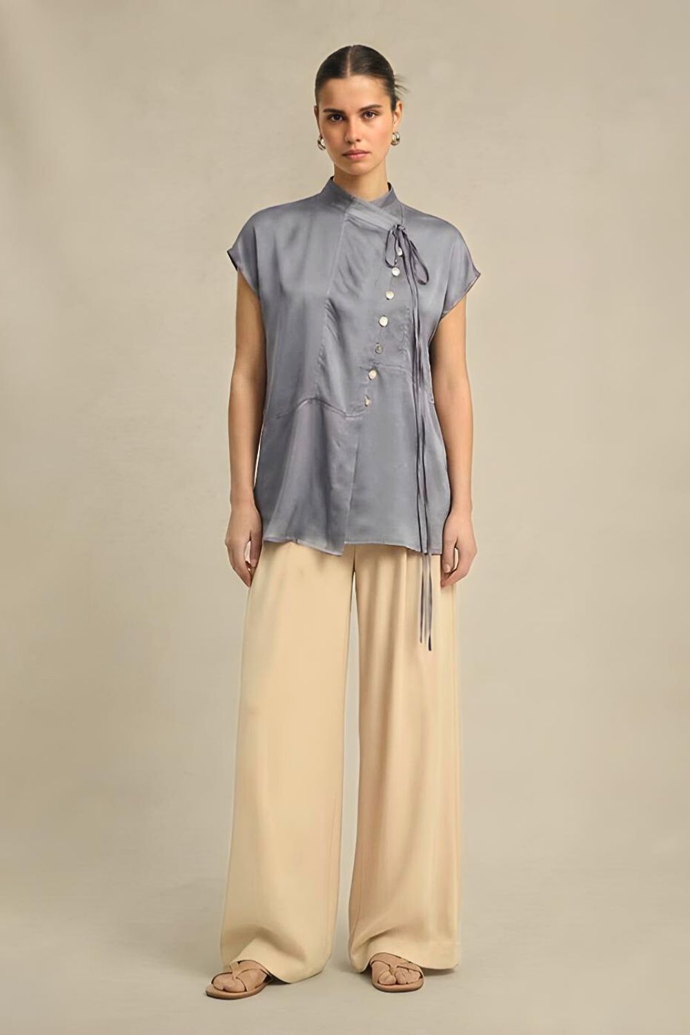 Steel Grey Crew Neck Blouse
