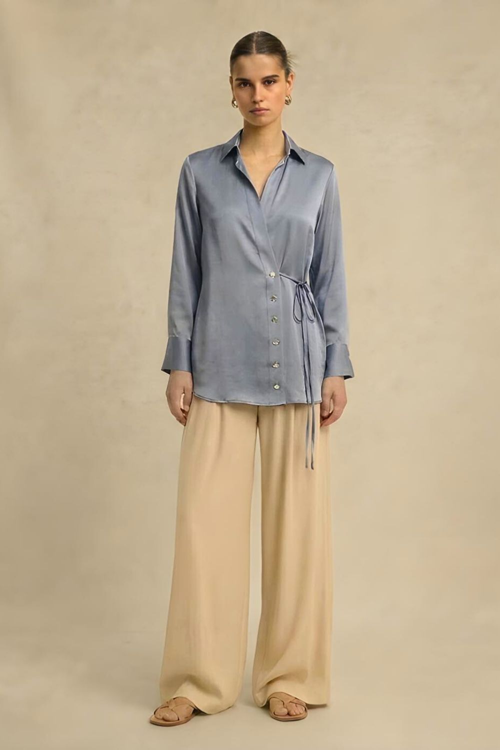 Steel Grey Wrap Blouse