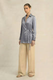 Steel Grey Wrap Blouse