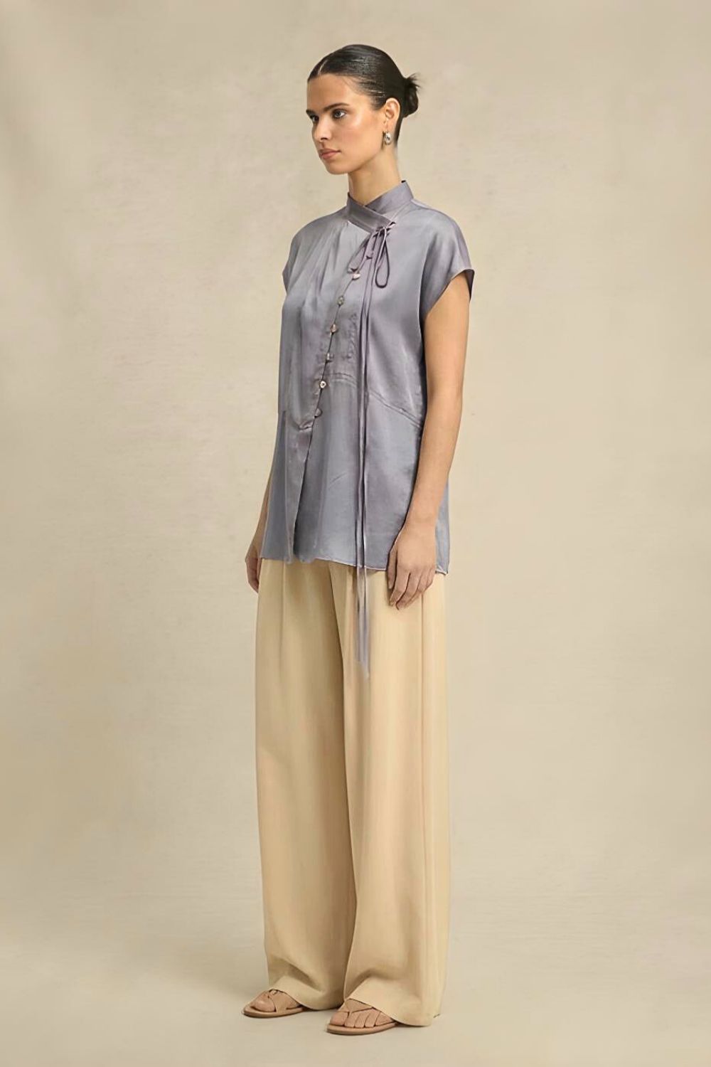 Steel Grey Crew Neck Blouse