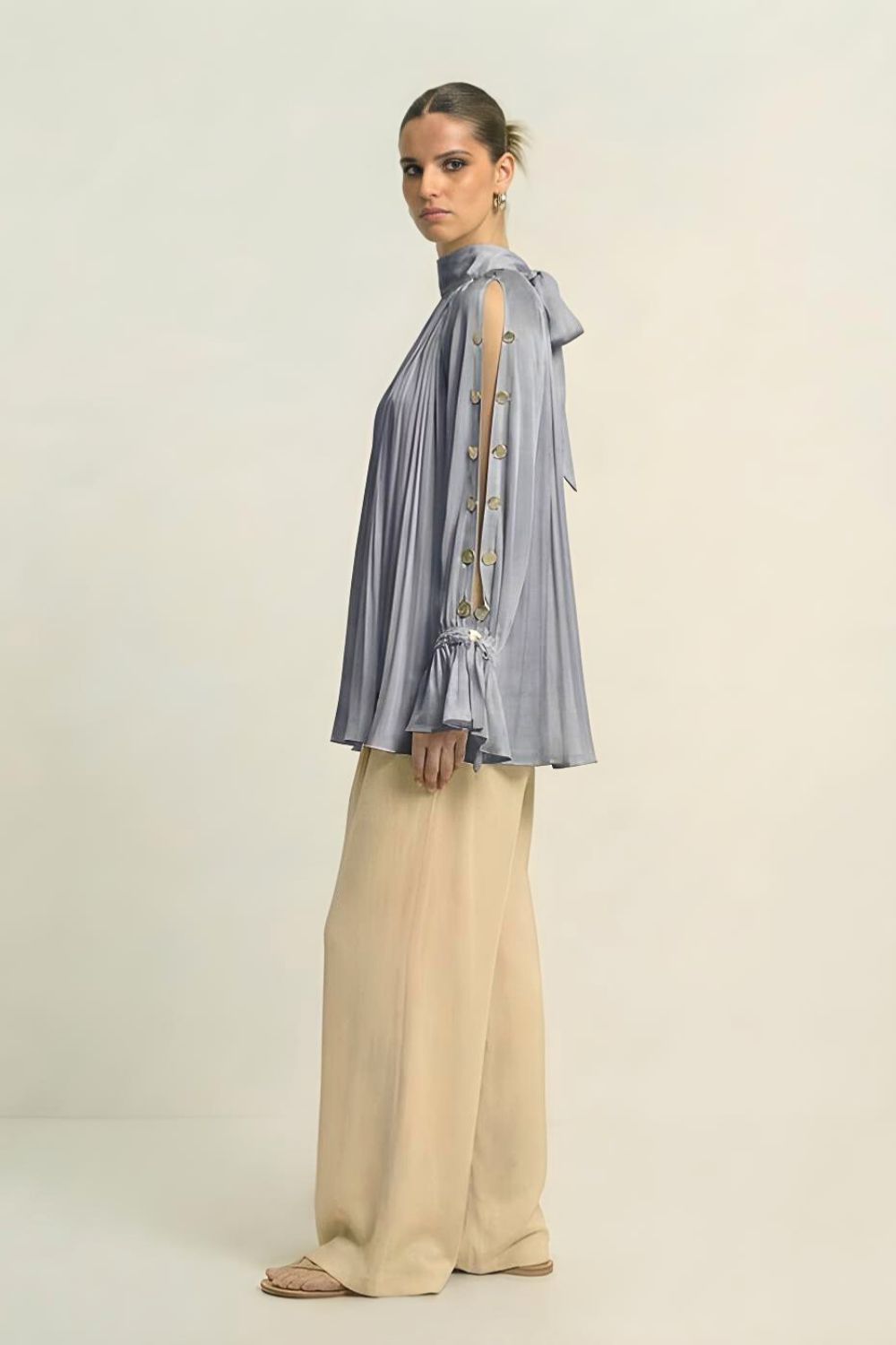 Steel Grey Halter Neck Blouse