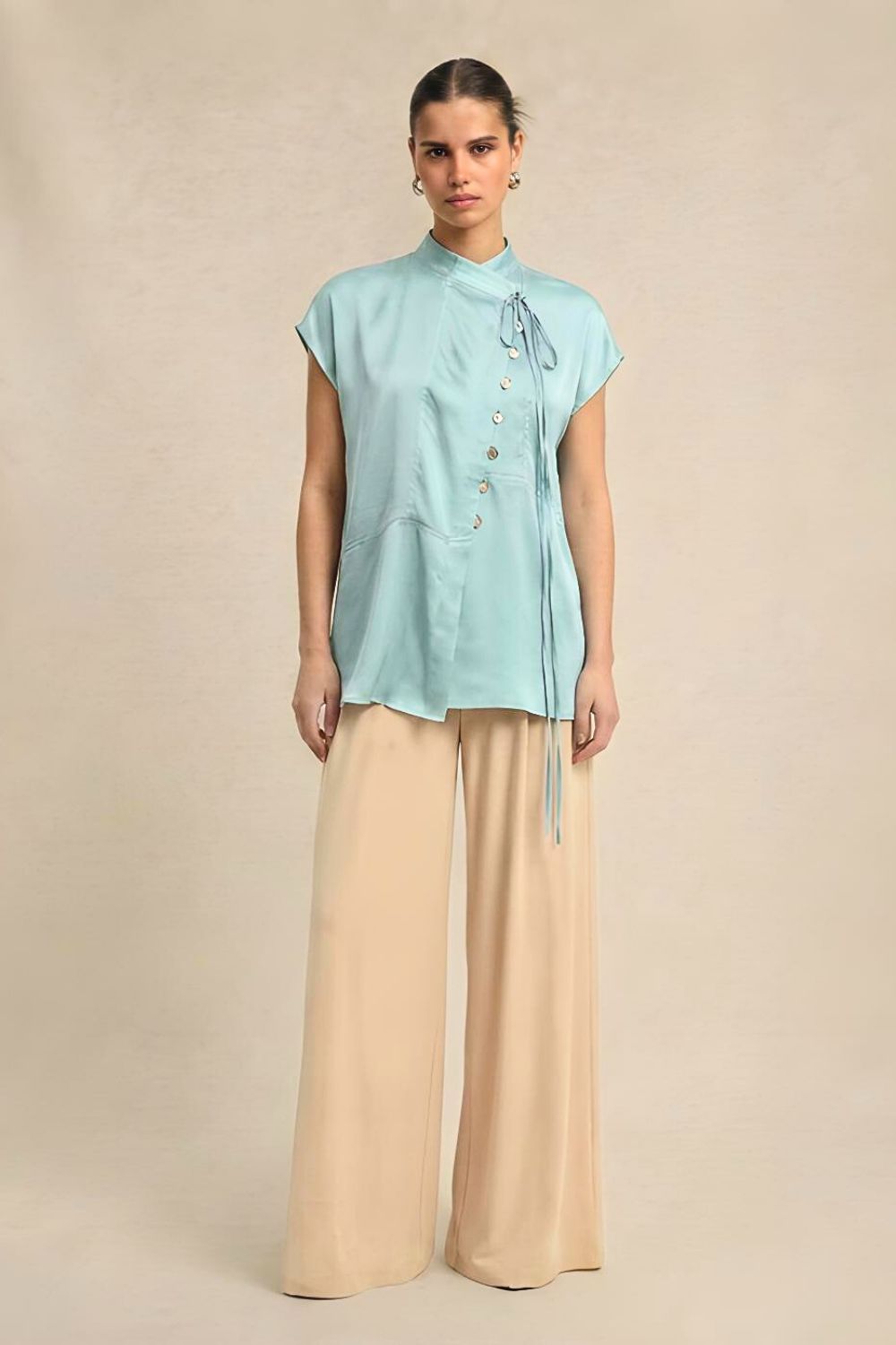 Tropical Breeze Blue Crew Neck Blouse