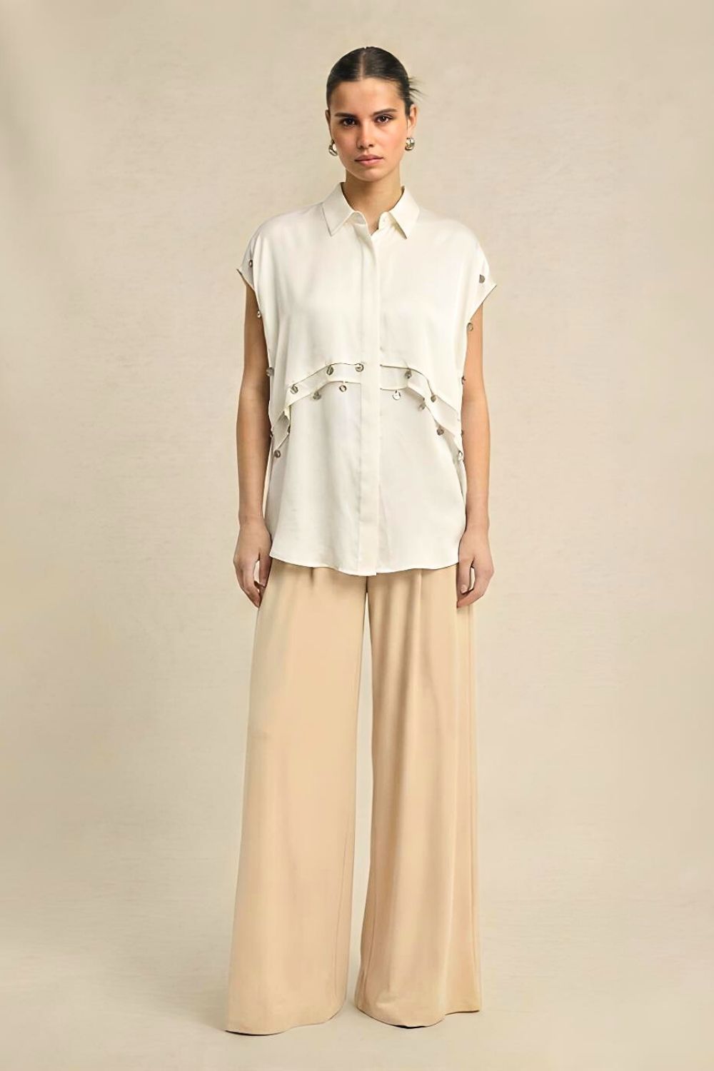 Ivory White Coin Flap Shirt