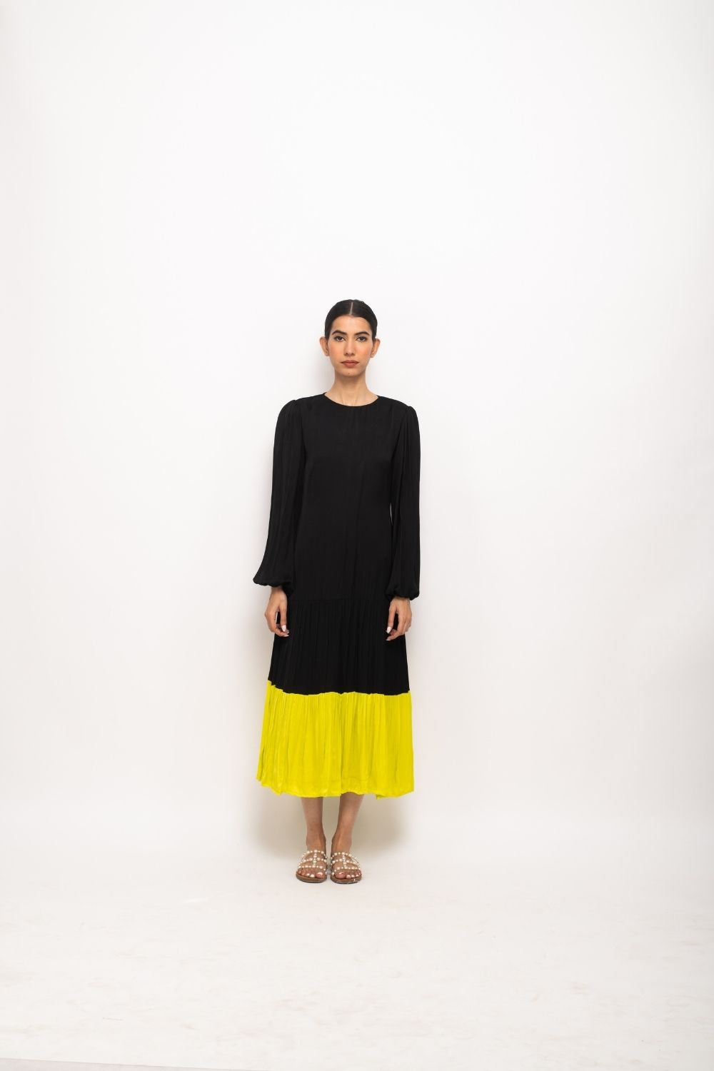neon black dress Luxury Party Wear | Audrey Neon yellow Black Dress