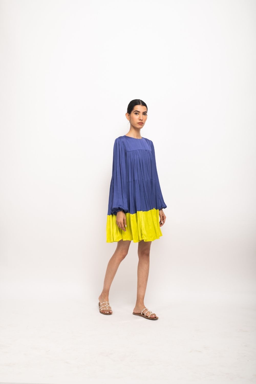 Blue-Neon Gather Short Dress – Neora By Nehal Chopra