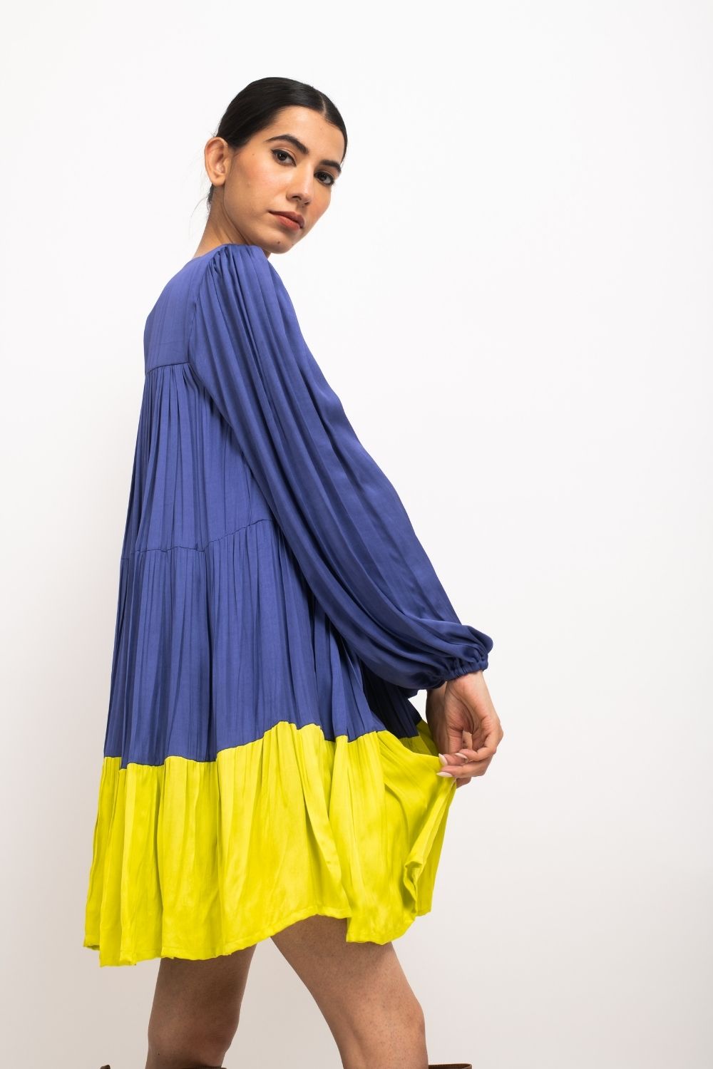 Blue-Neon Gather Short Dress – Neora By Nehal Chopra Blue-Neon Gather Short Dress – Neora By Nehal Chopra