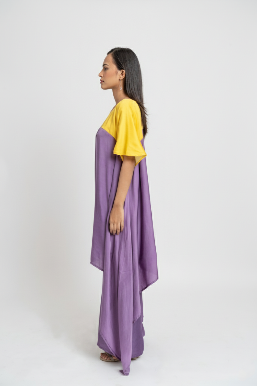 Purple Yellow Kurta Set