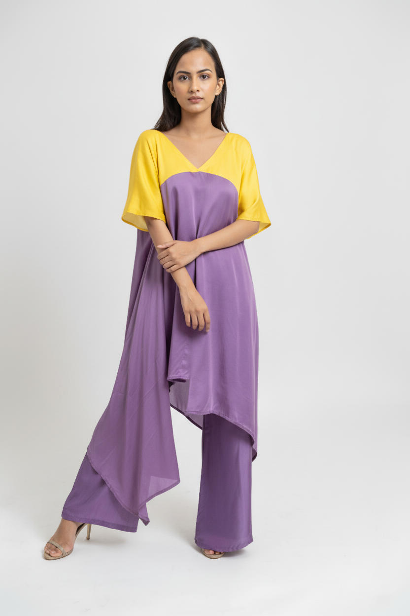 Purple Yellow Kurta Set