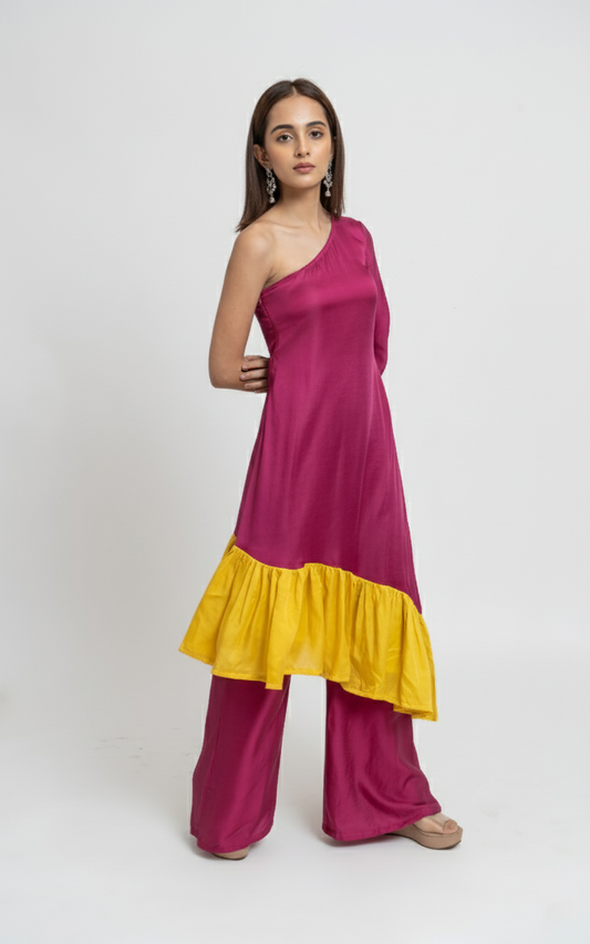Wine Yellow Co-ordinated Set