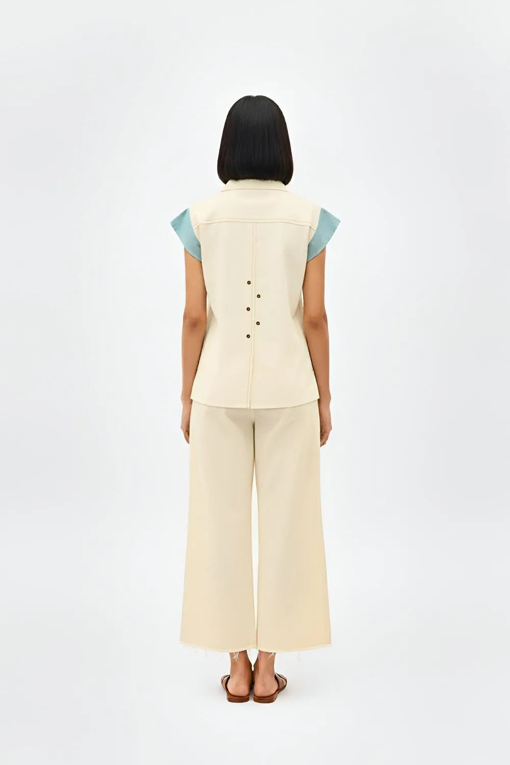 Ivory-Tiffany Blue Colorblock Co-ord Set