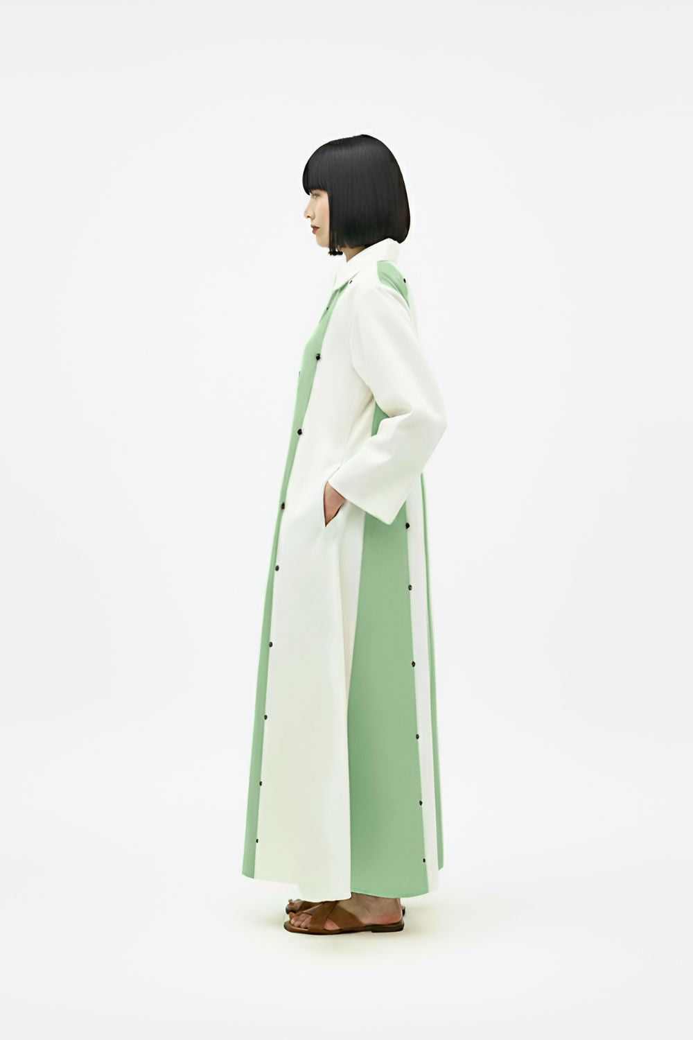 Ivory-Asparagus Green Panel Maxi Dress
