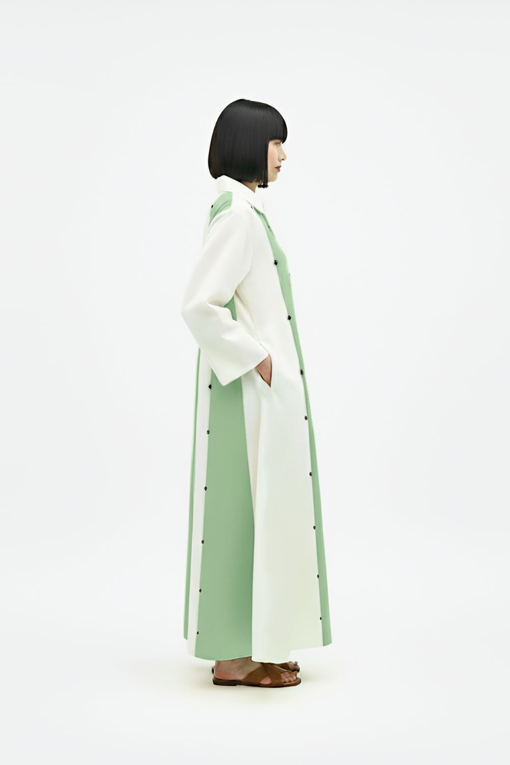 Ivory-Asparagus Green Panel Maxi Dress