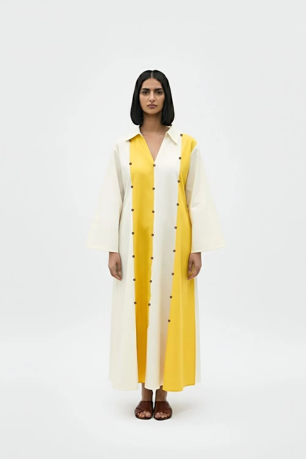 Ivory-Mango Yellow Panel Maxi Dress