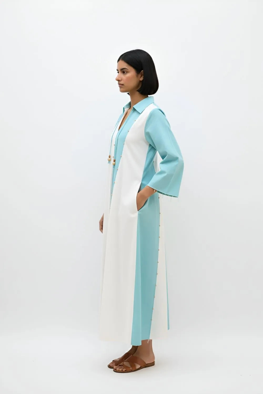 Ivory-Tiffany Blue Panel Maxi Dress