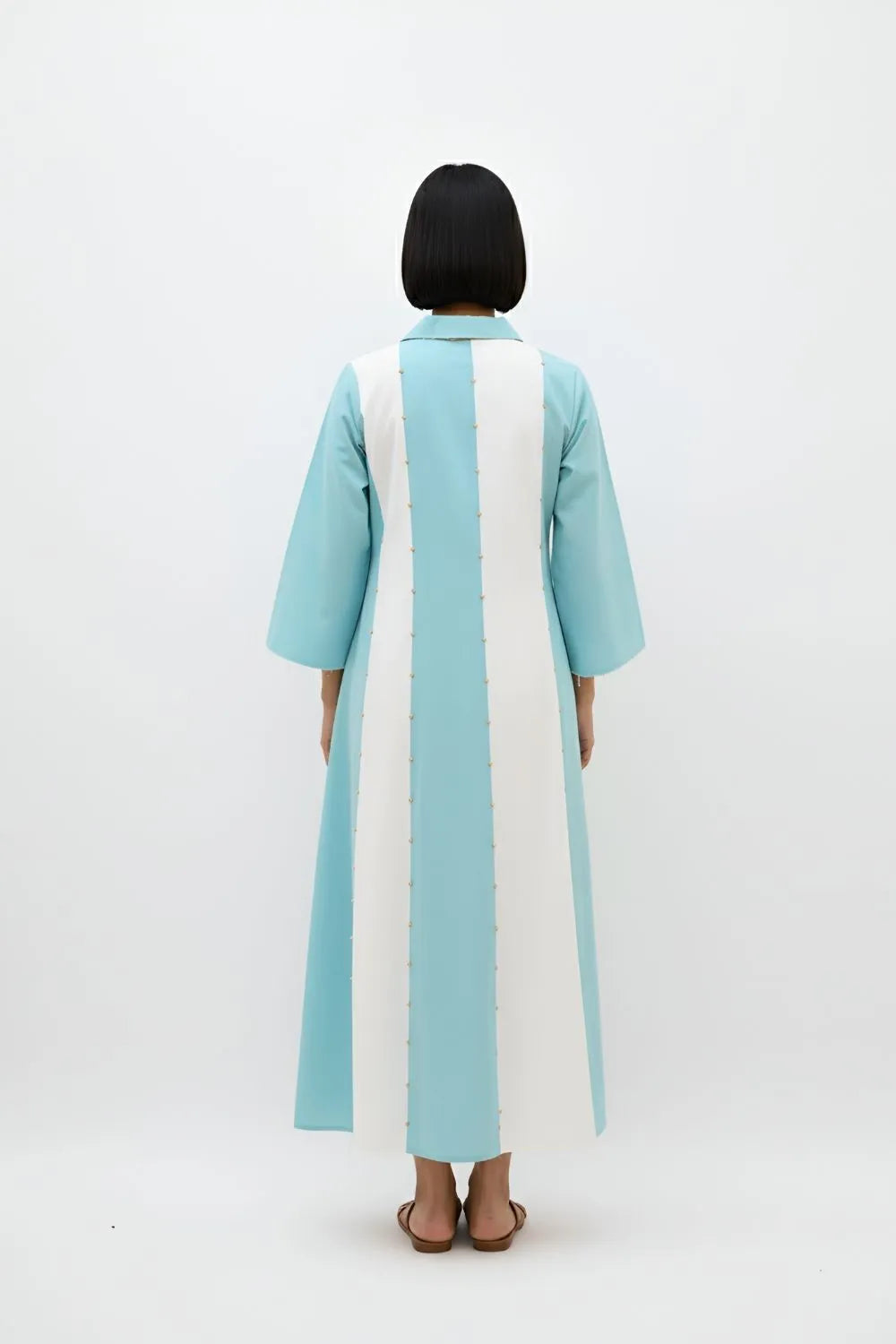 Ivory-Tiffany Blue Panel Maxi Dress