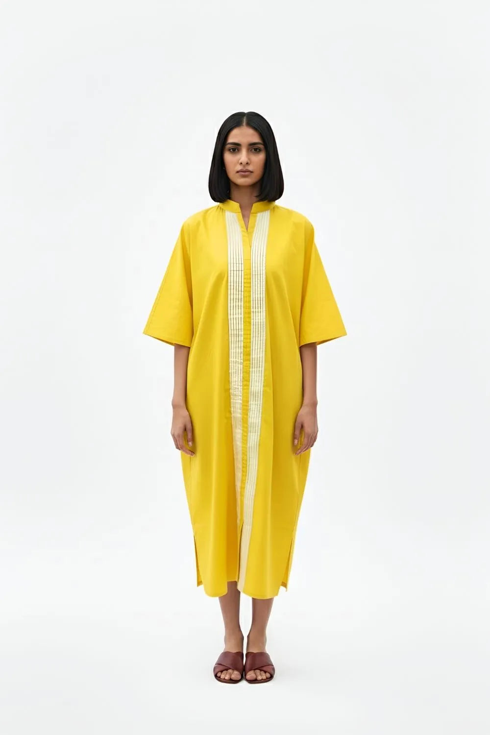 Mango Yellow-Ivory Pintucks Dress