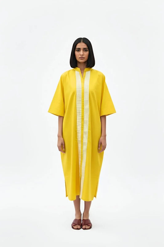 Mango Yellow-Ivory Pintucks Dress