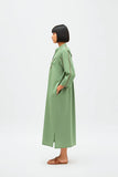 Asparagus Green-Tuscan Red Collared Stripe Dress