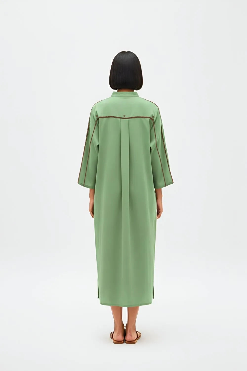 Asparagus Green-Tuscan Red Collared Stripe Dress