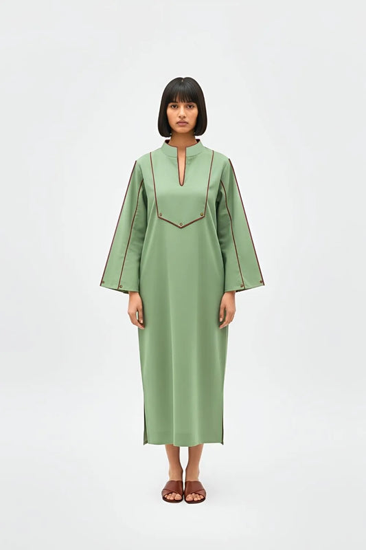 Asparagus Green-Tuscan Red Collared Stripe Dress