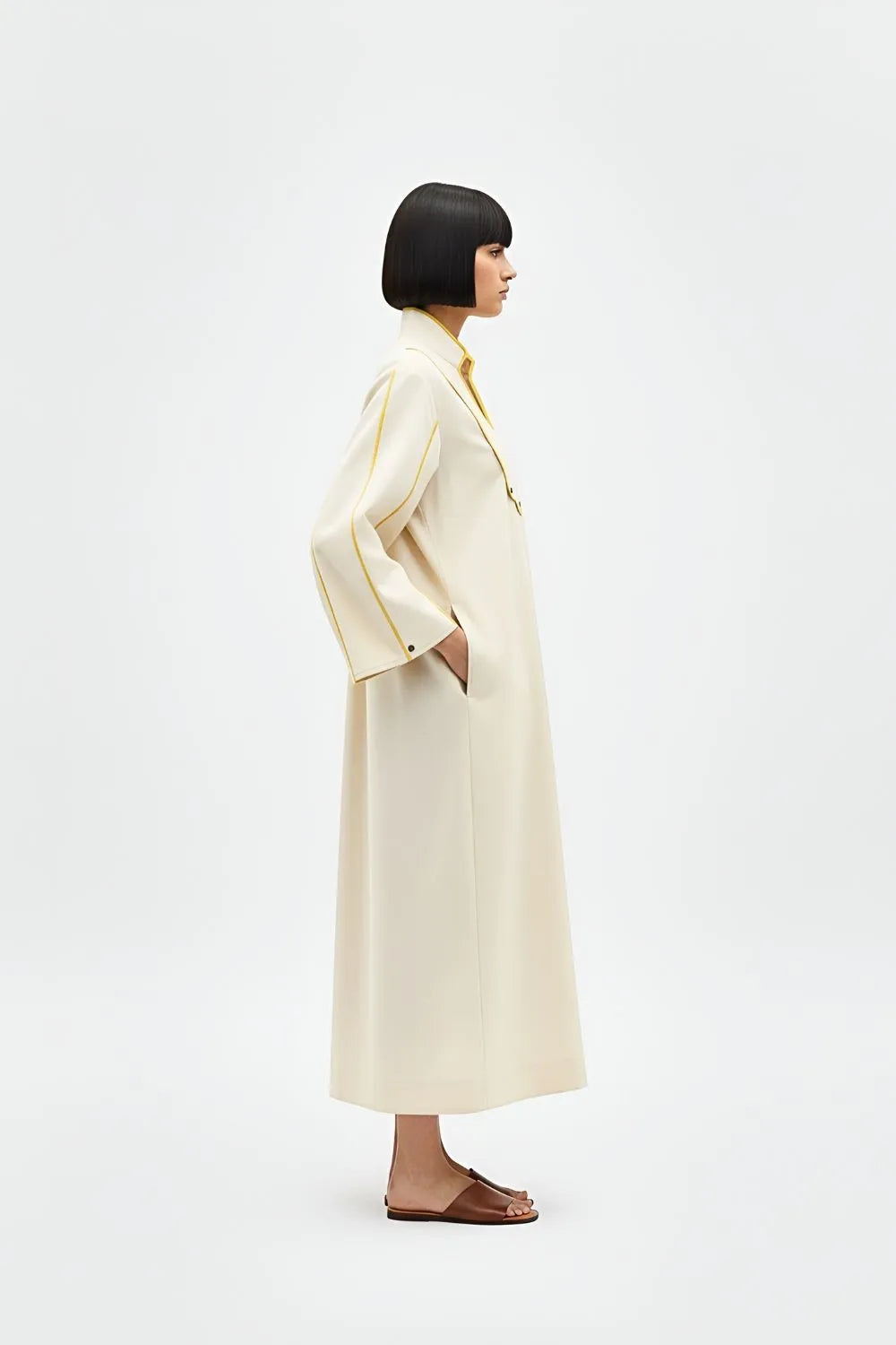 Ivory-Mango Yellow Collared Stripe Dress