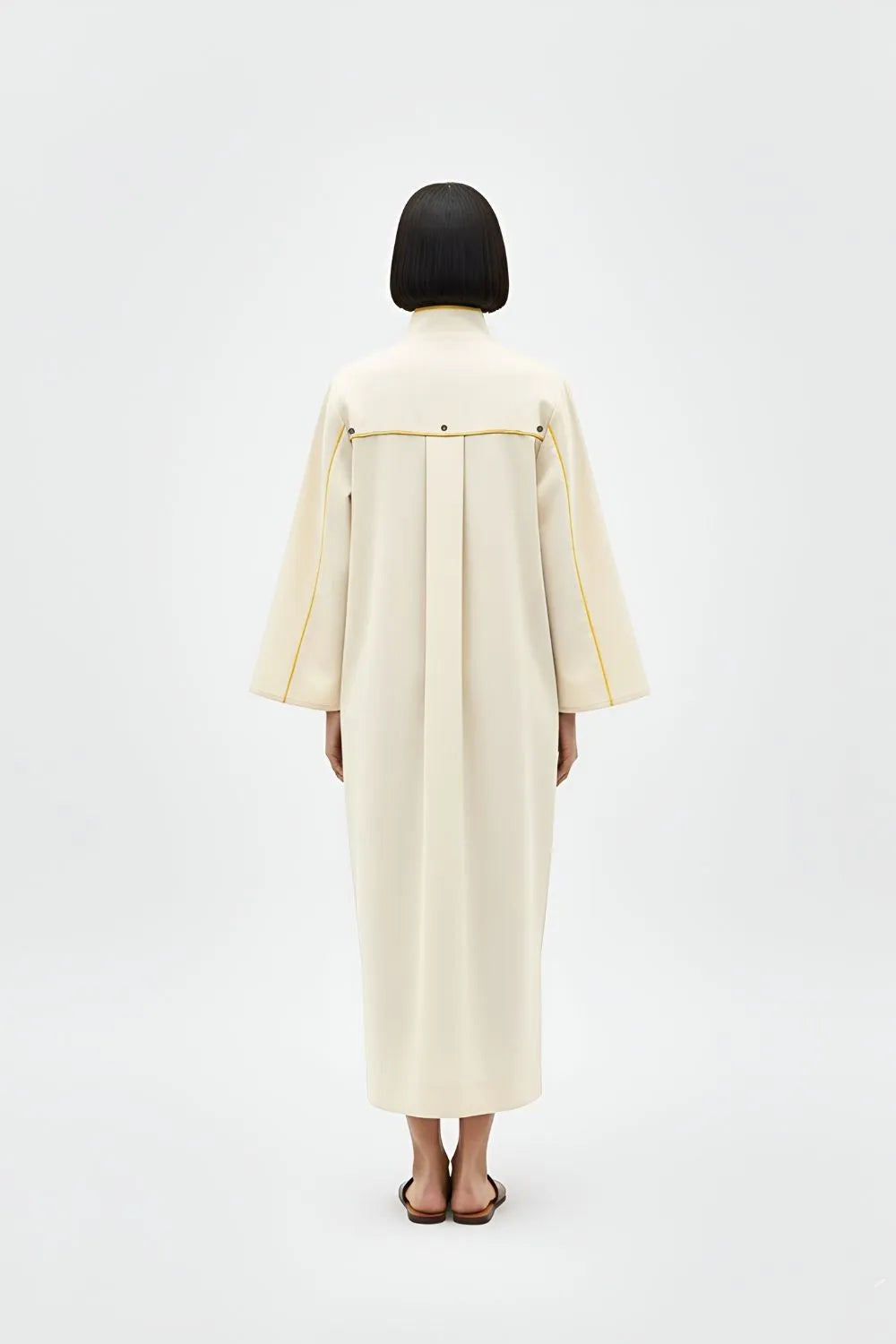 Ivory-Mango Yellow Collared Stripe Dress