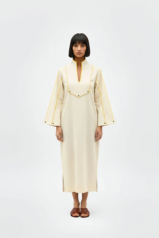 Ivory-Mango Yellow Collared Stripe Dress
