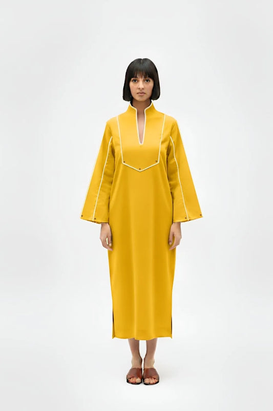 Mango Yellow-Ivory Collared Stripe Dress