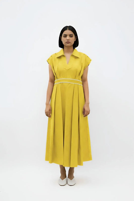 Mango Yellow-Ivory Skater Dress