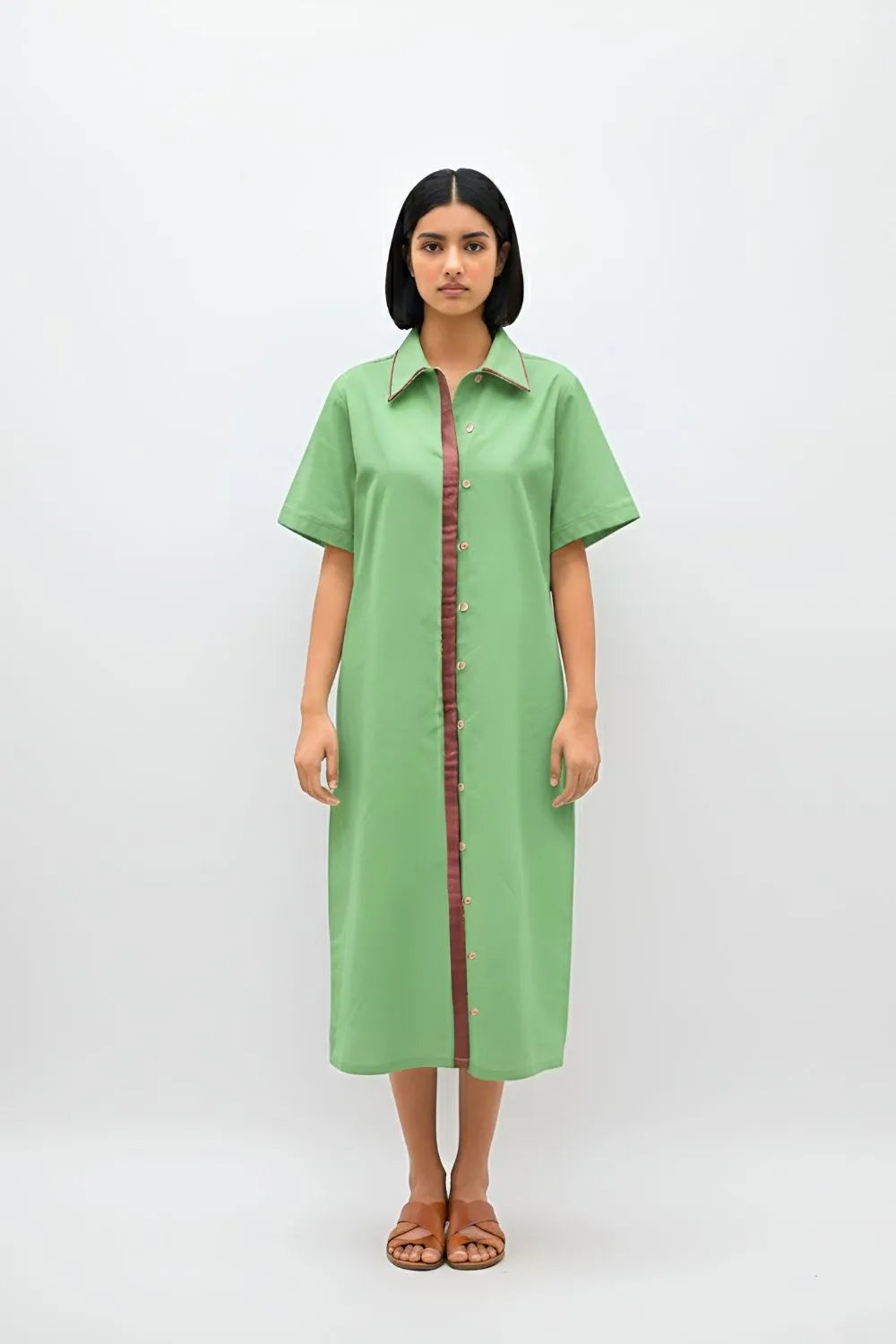 Asparagus Green-Tuscan Red Shirt Dress