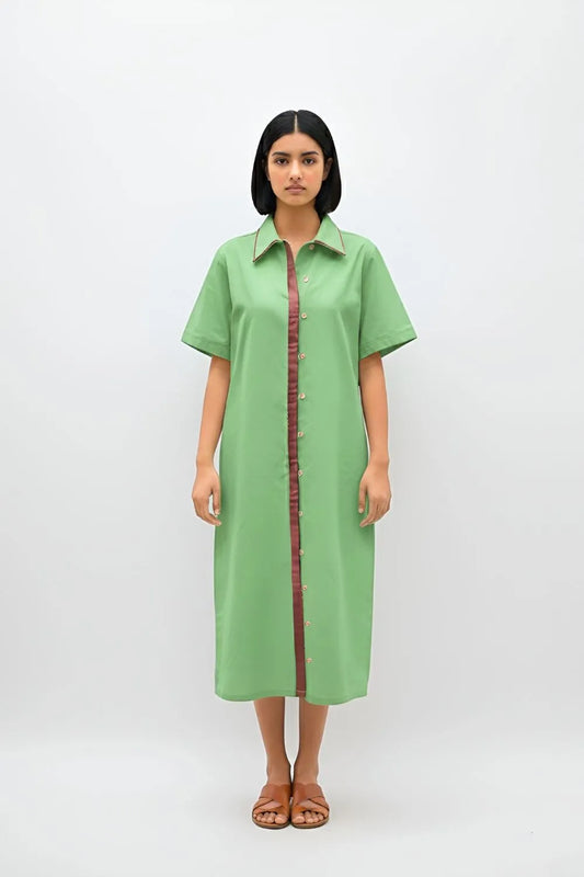 Asparagus Green-Tuscan Red Shirt Dress