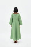 Asparagus Green-Tuscan Red Beaded Collar Maxi Dress