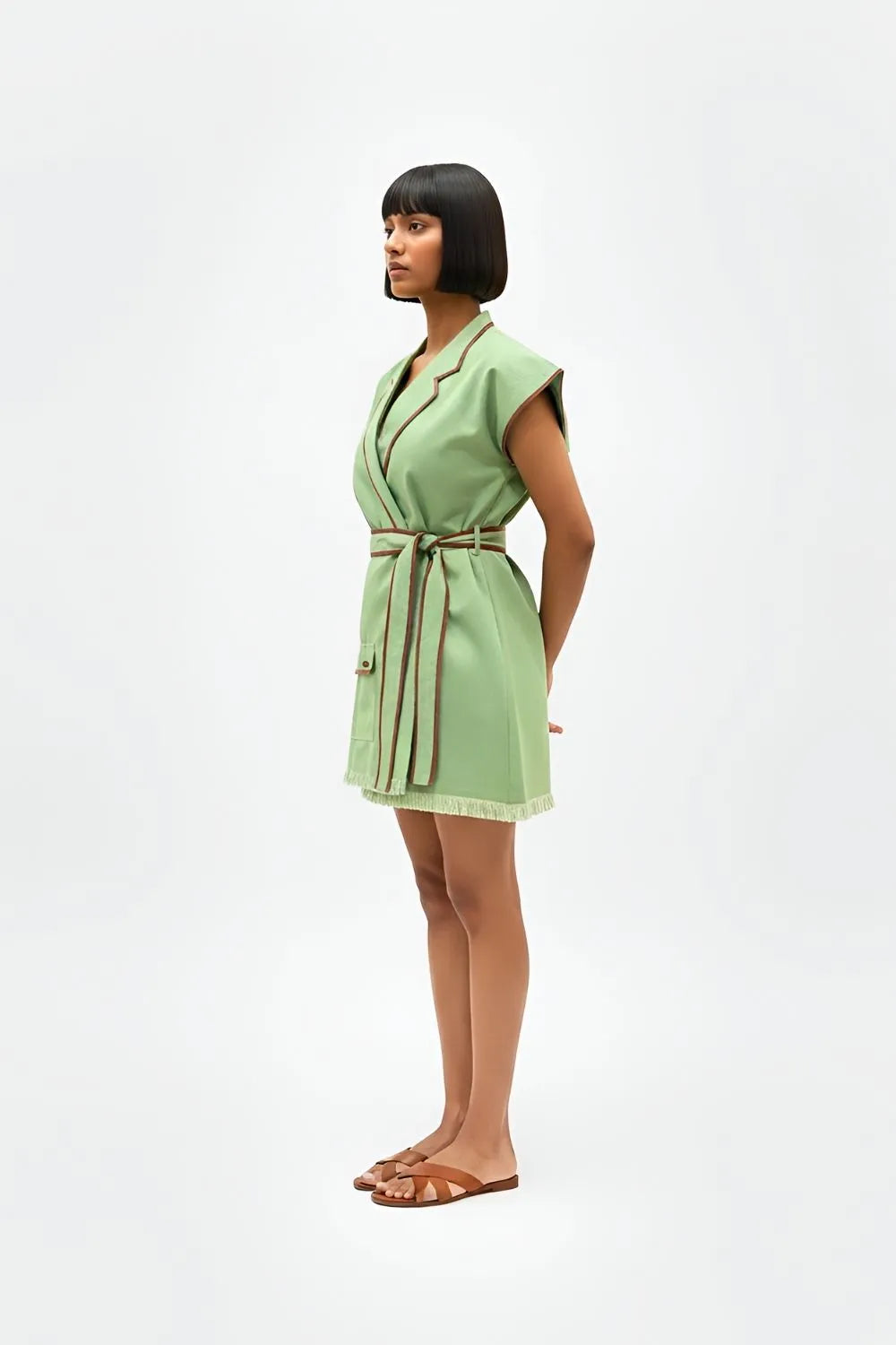 Asparagus Green-Tuscan Red Blazer Short Dress