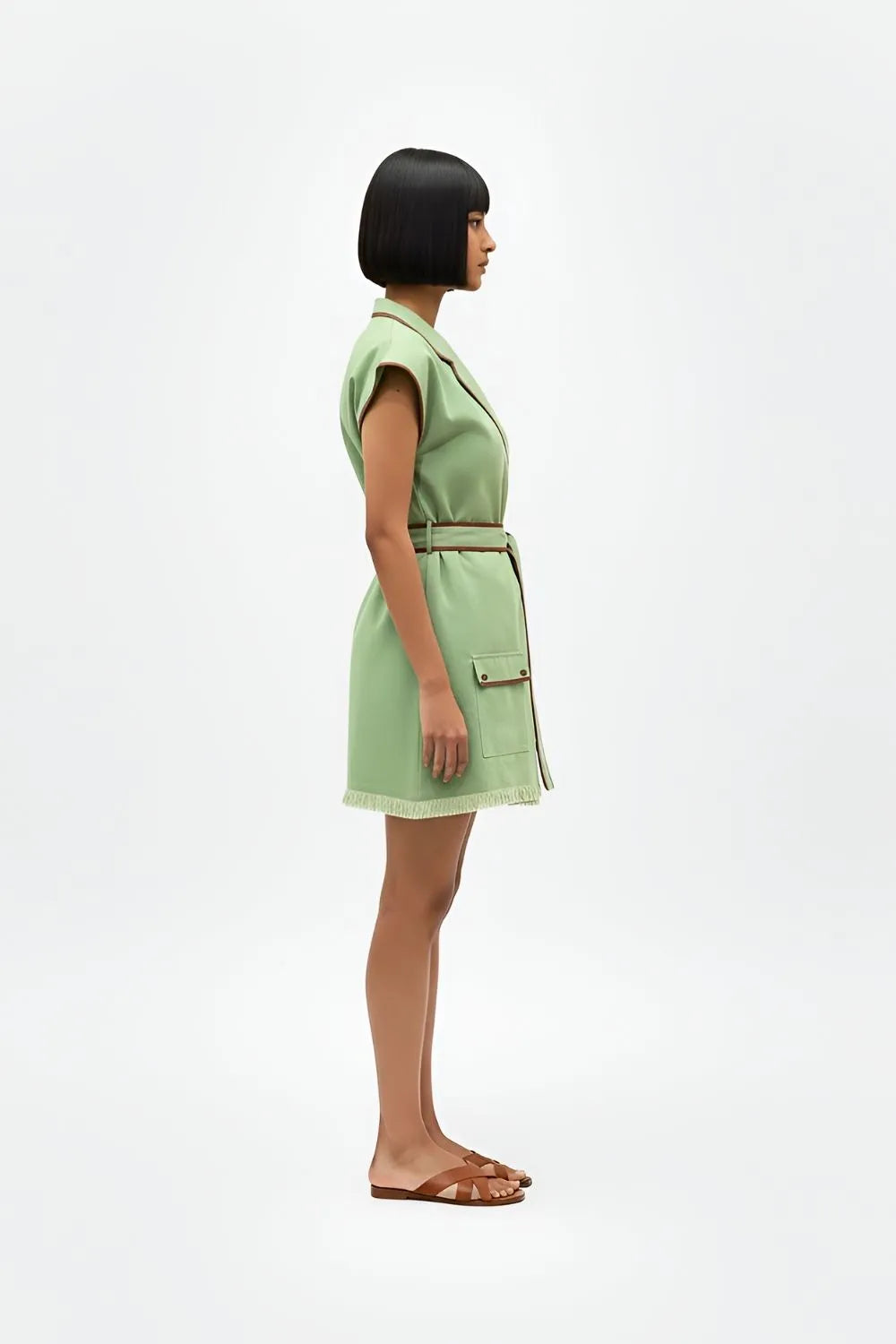 Asparagus Green-Tuscan Red Blazer Short Dress