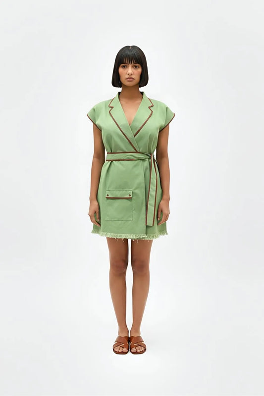 Asparagus Green-Tuscan Red Blazer Short Dress