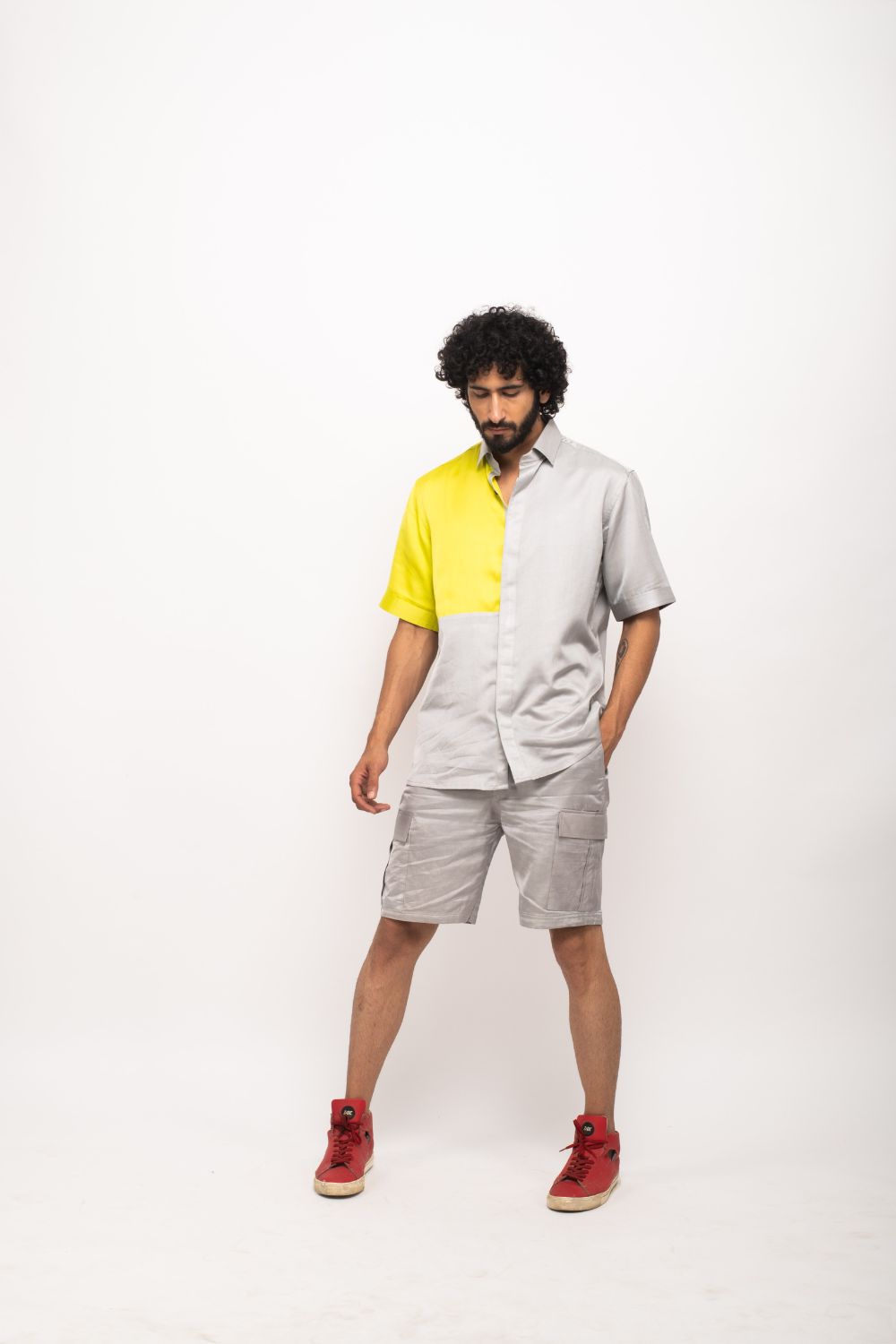Grey-Neon Colorblocked Co-ord Set