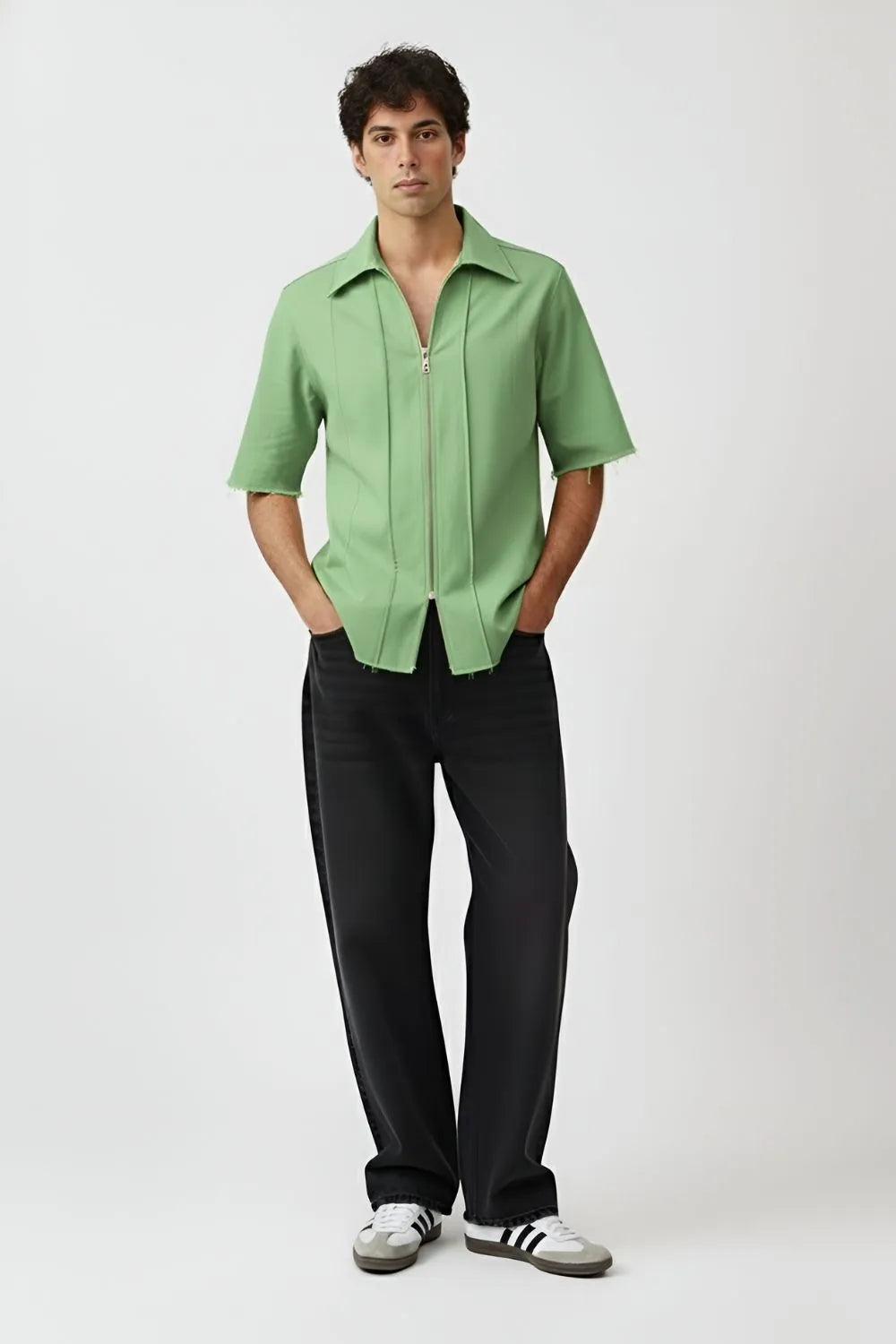 Asparagus Green-Ivory Pintuck Shirt
