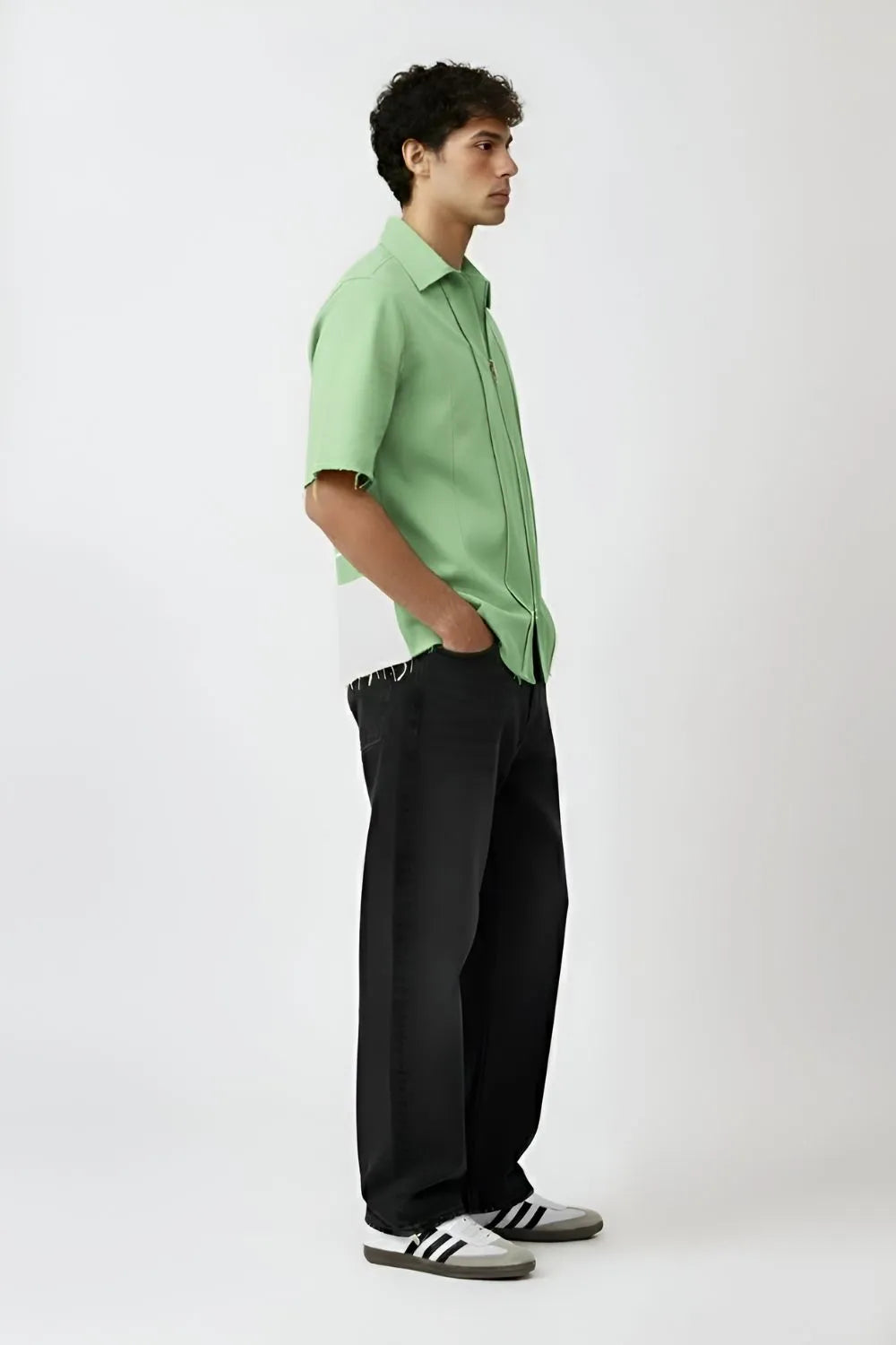Asparagus Green-Ivory Pintuck Shirt