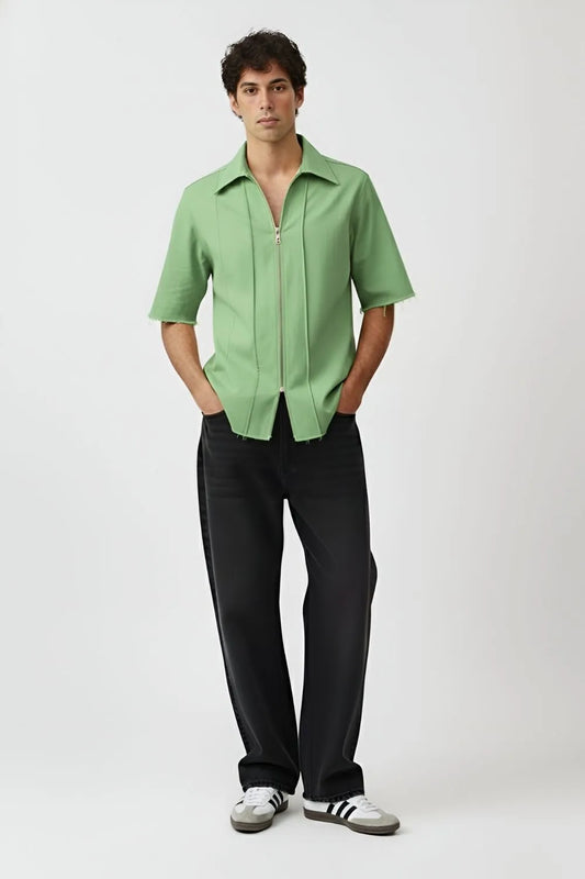 Asparagus Green-Ivory Pintuck Shirt