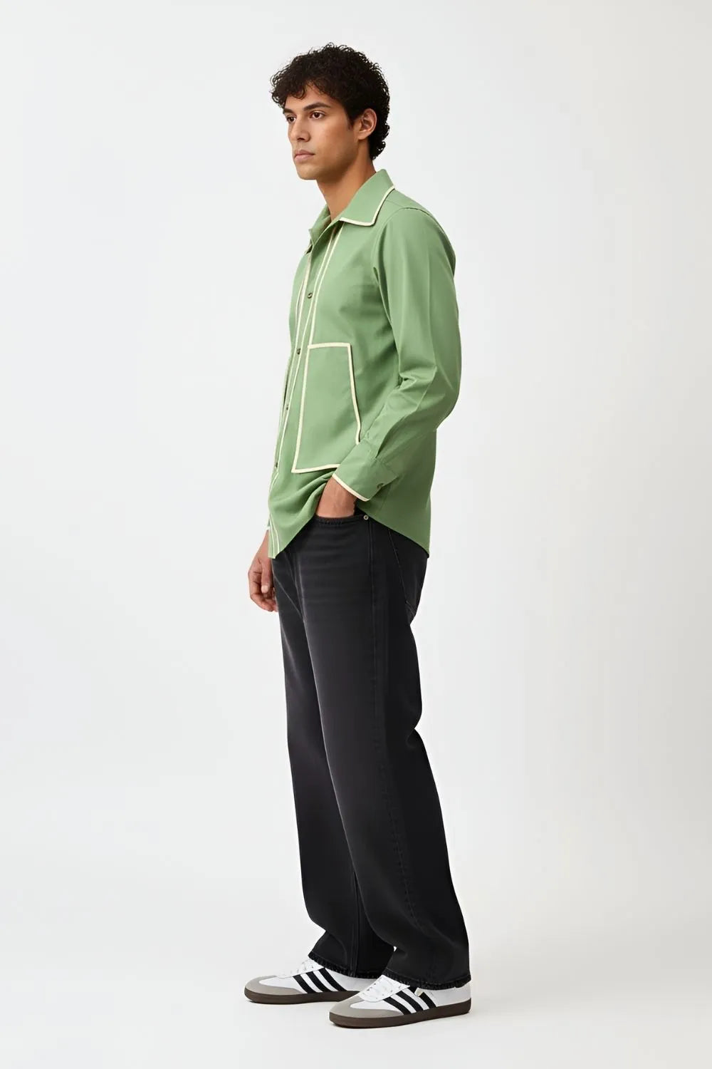 Asparagus Green-Ivory Flap Shirt
