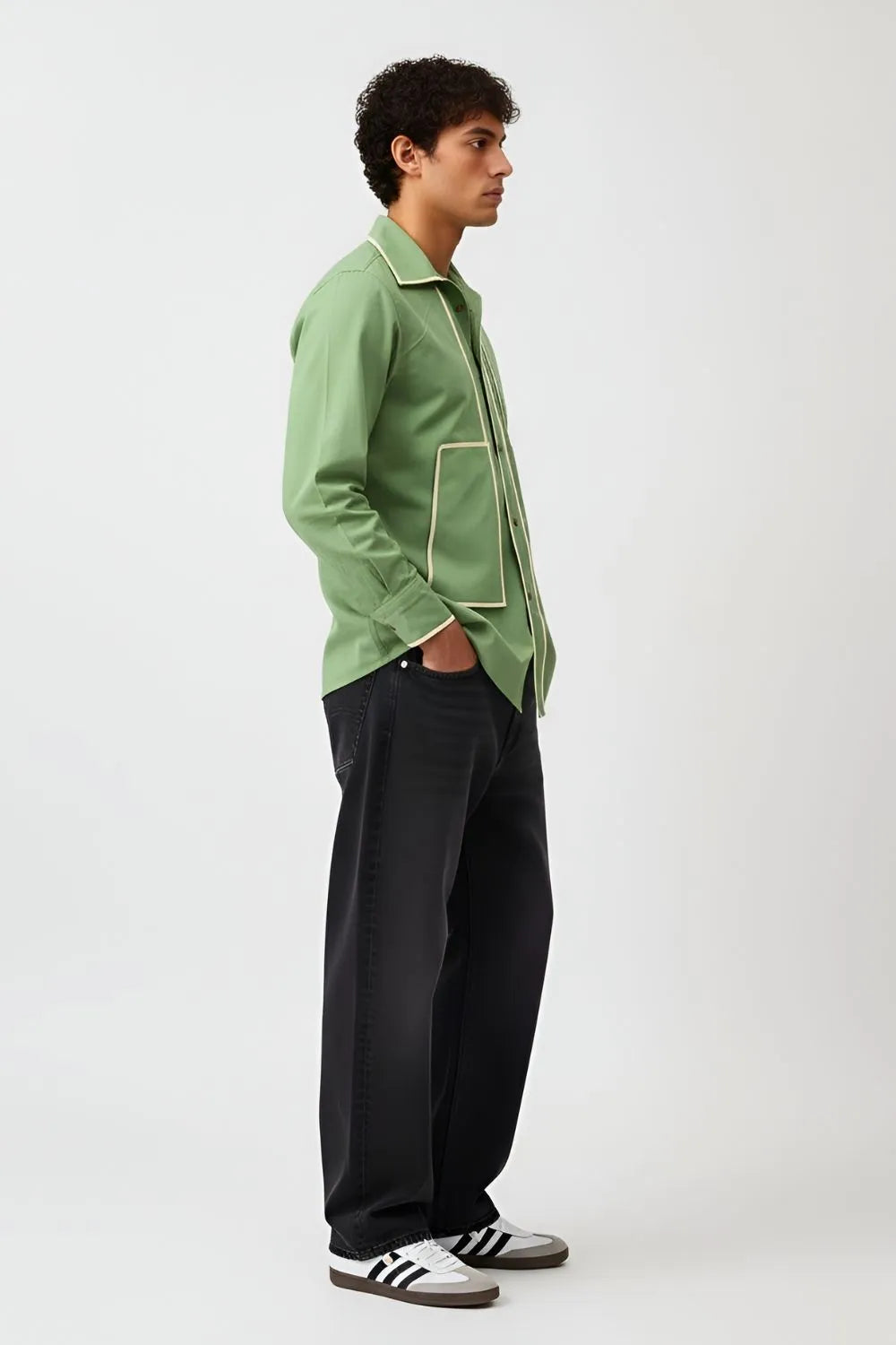 Asparagus Green-Ivory Flap Shirt
