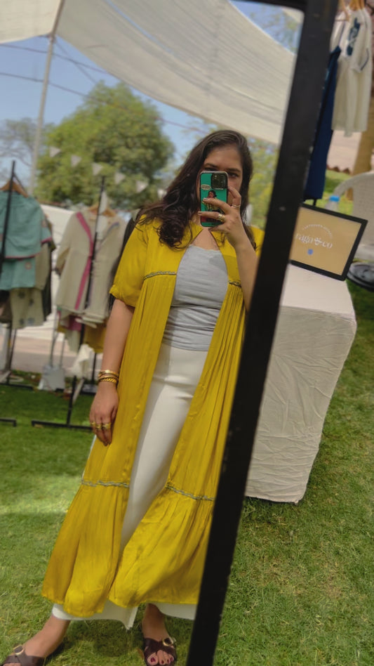 Yellow-Green Braided Gather Long Cape